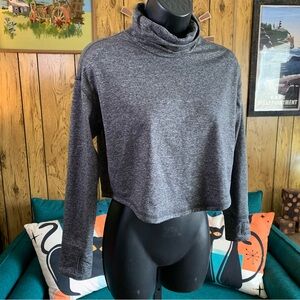Old Navy Active Cozecore Charcoal Heather Cropped Turtleneck Top